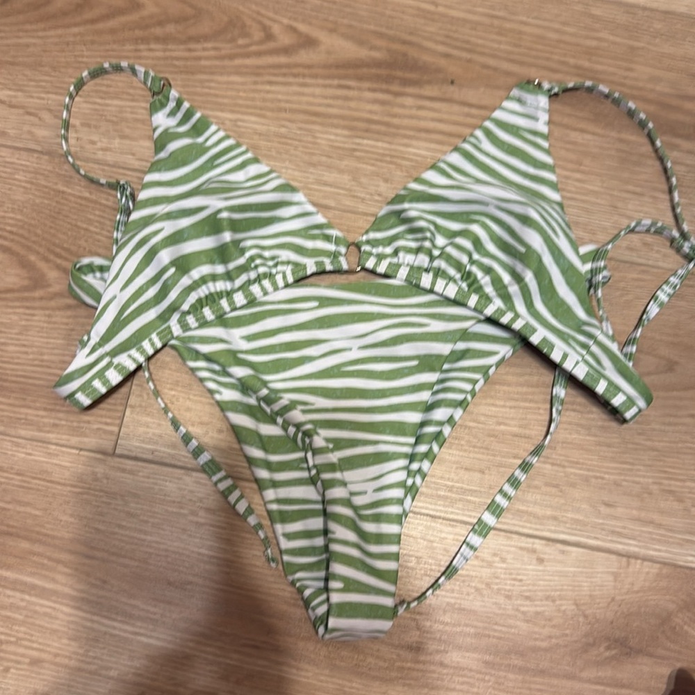 Green and White Zebra Print Bikini Bottom